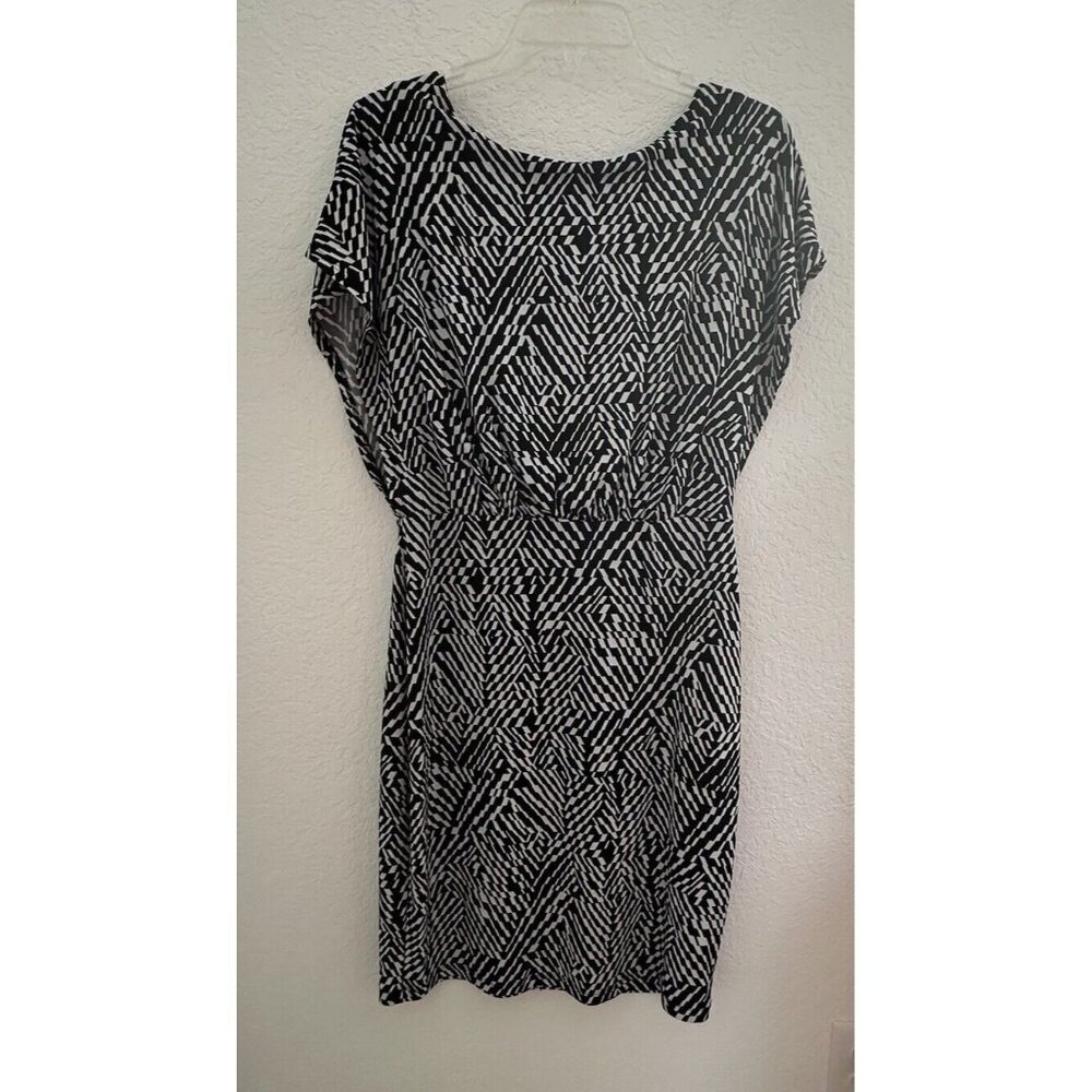 Valerie Bertinelli Women's Sheath Dress 10 Black Geometric Open Back S/S Party